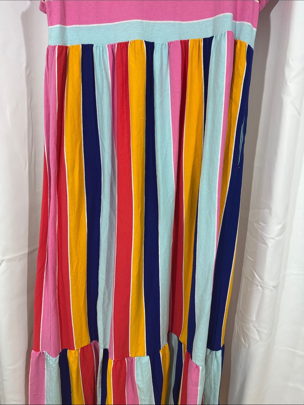 Crown & Ivy Colorful Striped Maxi Dress Size Large Pockets Tiered 100% Cotton - Picture 9 of 12